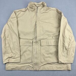 HM Mens Tan Cotton Twill Zip Up Utility Jacket Khaki Chore Coat Size M Boxy